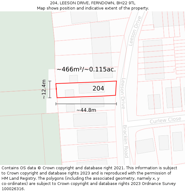 204, LEESON DRIVE, FERNDOWN, BH22 9TL: Plot and title map