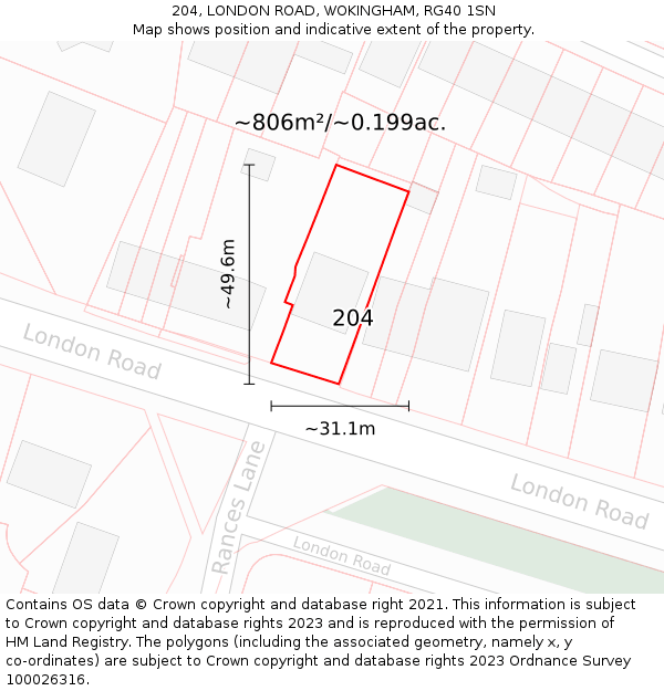 204, LONDON ROAD, WOKINGHAM, RG40 1SN: Plot and title map