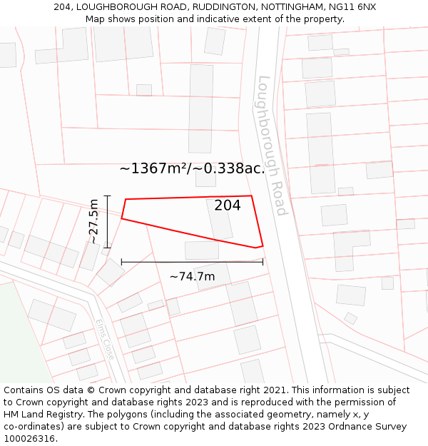 204, LOUGHBOROUGH ROAD, RUDDINGTON, NOTTINGHAM, NG11 6NX: Plot and title map