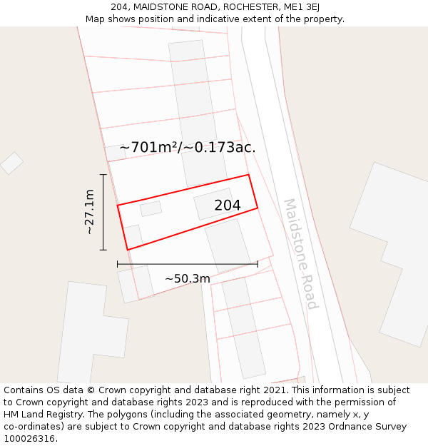 204, MAIDSTONE ROAD, ROCHESTER, ME1 3EJ: Plot and title map