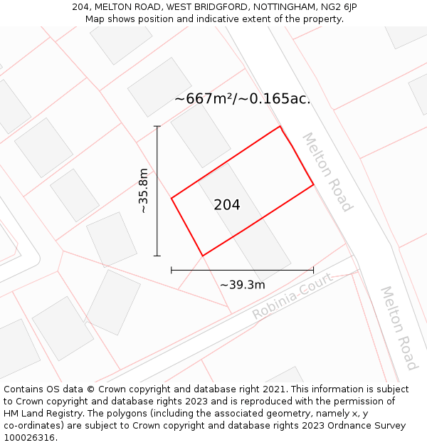 204, MELTON ROAD, WEST BRIDGFORD, NOTTINGHAM, NG2 6JP: Plot and title map