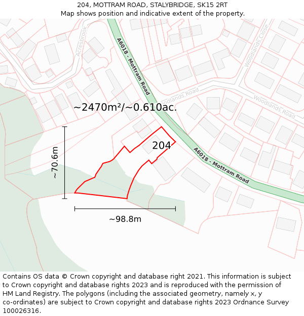 204, MOTTRAM ROAD, STALYBRIDGE, SK15 2RT: Plot and title map