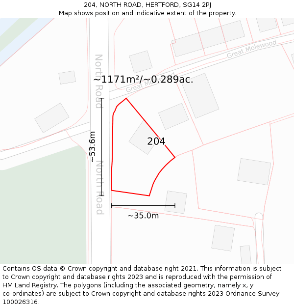 204, NORTH ROAD, HERTFORD, SG14 2PJ: Plot and title map