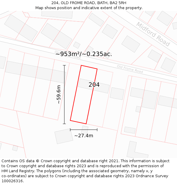 204, OLD FROME ROAD, BATH, BA2 5RH: Plot and title map