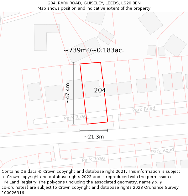 204, PARK ROAD, GUISELEY, LEEDS, LS20 8EN: Plot and title map