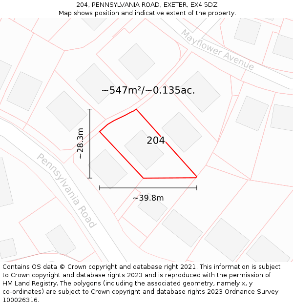 204, PENNSYLVANIA ROAD, EXETER, EX4 5DZ: Plot and title map