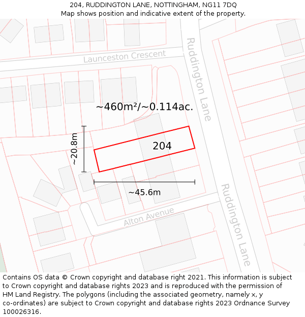 204, RUDDINGTON LANE, NOTTINGHAM, NG11 7DQ: Plot and title map