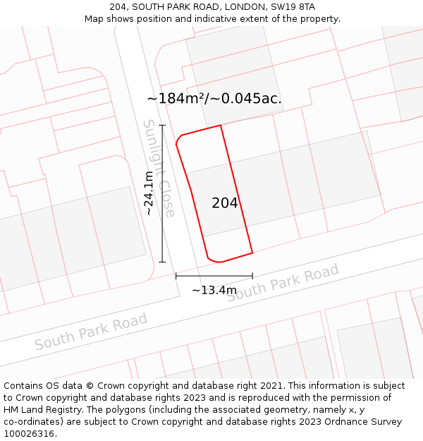 204, SOUTH PARK ROAD, LONDON, SW19 8TA: Plot and title map