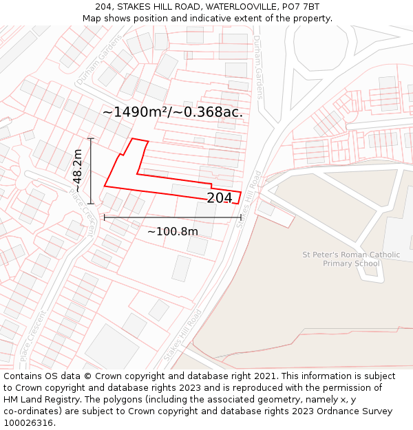 204, STAKES HILL ROAD, WATERLOOVILLE, PO7 7BT: Plot and title map