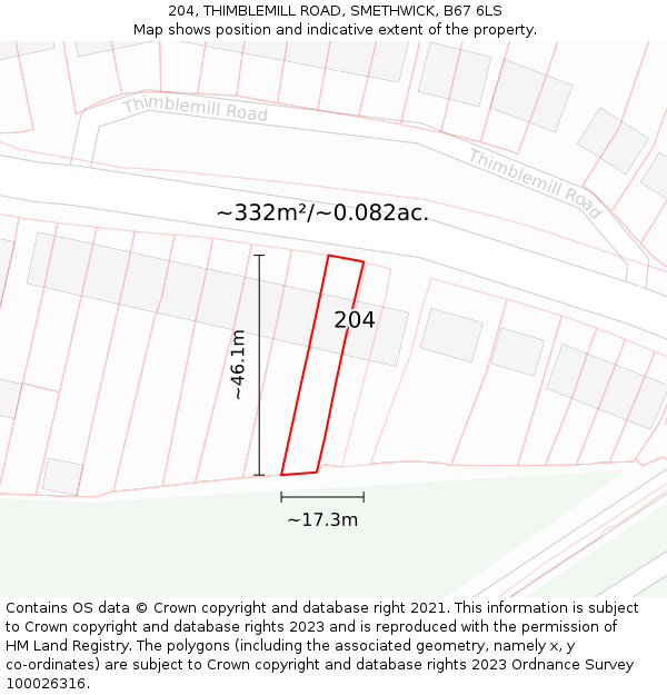 204, THIMBLEMILL ROAD, SMETHWICK, B67 6LS: Plot and title map