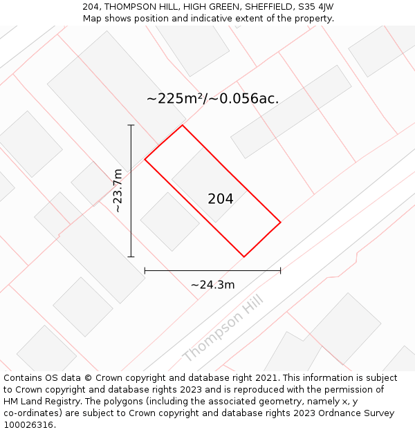 204, THOMPSON HILL, HIGH GREEN, SHEFFIELD, S35 4JW: Plot and title map