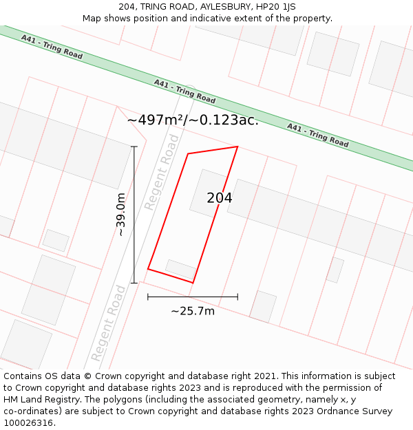 204, TRING ROAD, AYLESBURY, HP20 1JS: Plot and title map