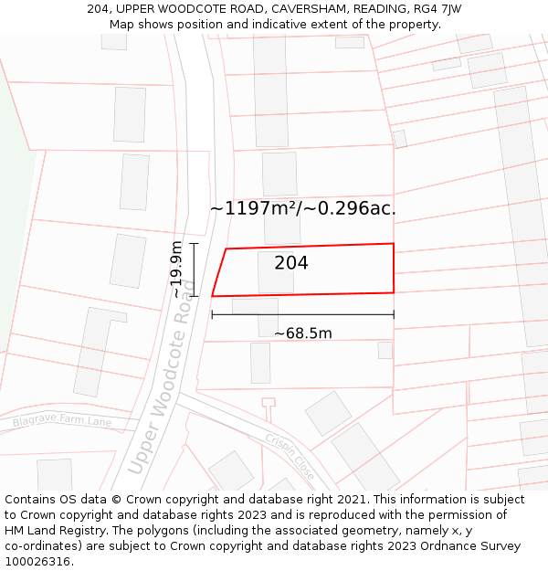204, UPPER WOODCOTE ROAD, CAVERSHAM, READING, RG4 7JW: Plot and title map