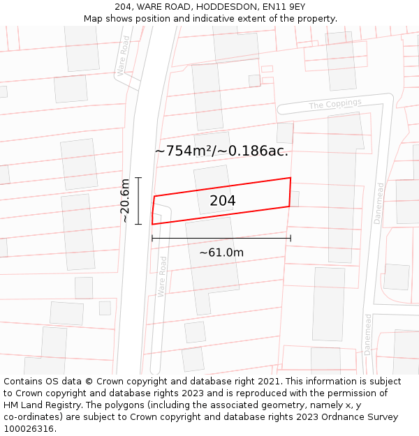 204, WARE ROAD, HODDESDON, EN11 9EY: Plot and title map