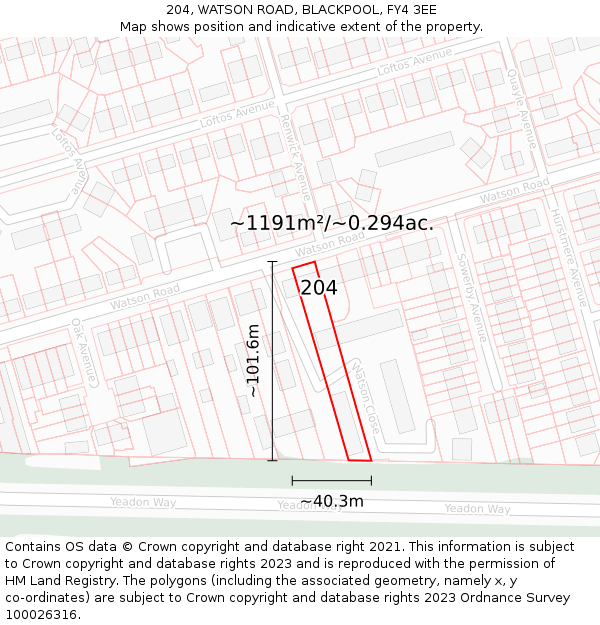 204, WATSON ROAD, BLACKPOOL, FY4 3EE: Plot and title map