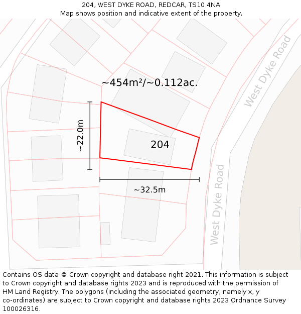 204, WEST DYKE ROAD, REDCAR, TS10 4NA: Plot and title map