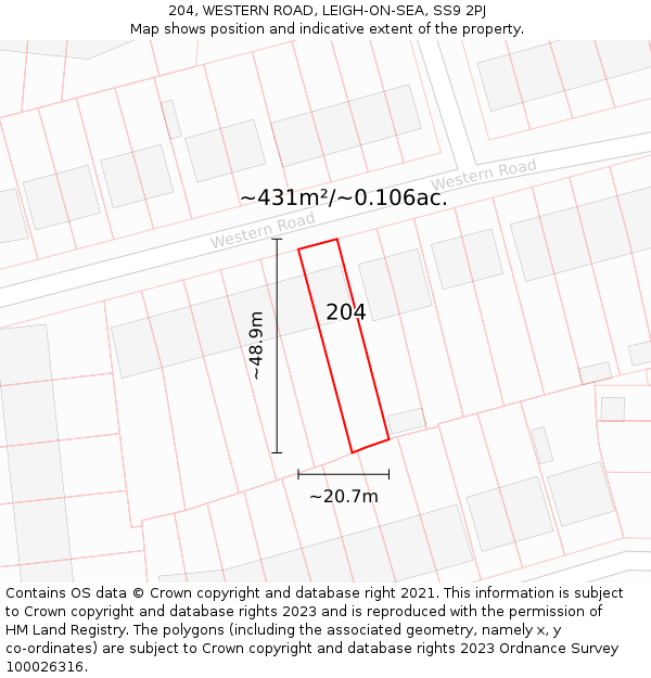 204, WESTERN ROAD, LEIGH-ON-SEA, SS9 2PJ: Plot and title map