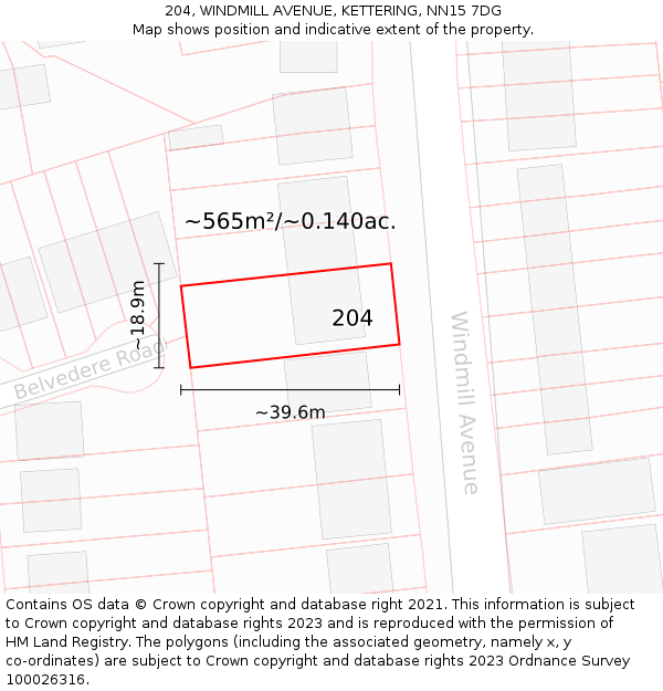 204, WINDMILL AVENUE, KETTERING, NN15 7DG: Plot and title map