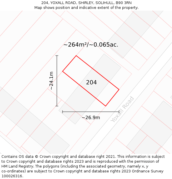 204, YOXALL ROAD, SHIRLEY, SOLIHULL, B90 3RN: Plot and title map