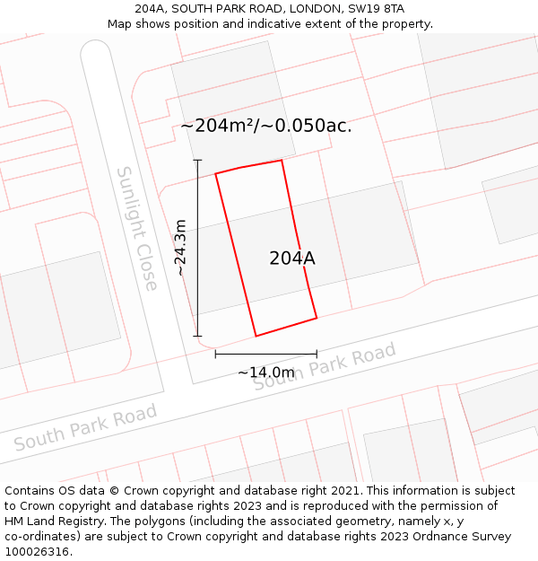 204A, SOUTH PARK ROAD, LONDON, SW19 8TA: Plot and title map
