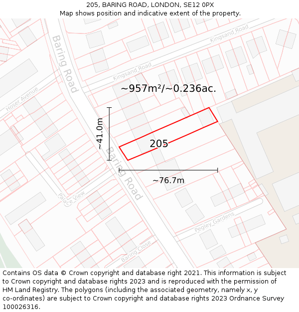 205, BARING ROAD, LONDON, SE12 0PX: Plot and title map