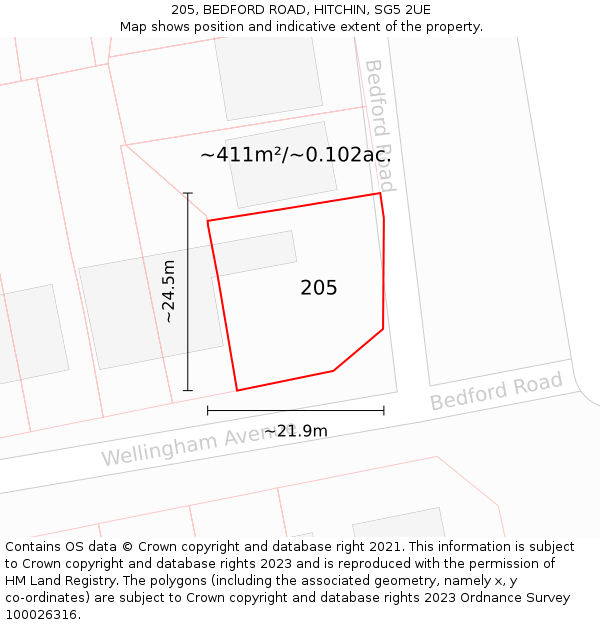 205, BEDFORD ROAD, HITCHIN, SG5 2UE: Plot and title map