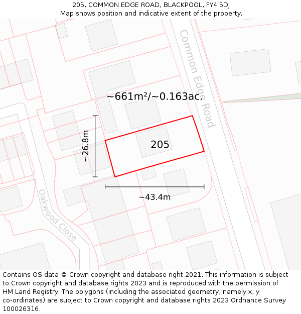 205, COMMON EDGE ROAD, BLACKPOOL, FY4 5DJ: Plot and title map