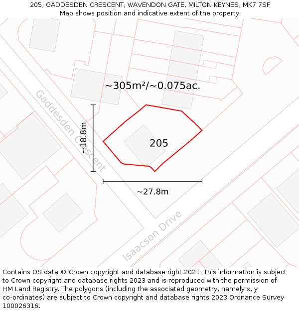 205, GADDESDEN CRESCENT, WAVENDON GATE, MILTON KEYNES, MK7 7SF: Plot and title map