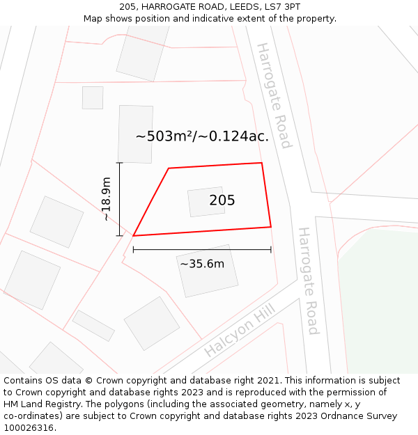 205, HARROGATE ROAD, LEEDS, LS7 3PT: Plot and title map