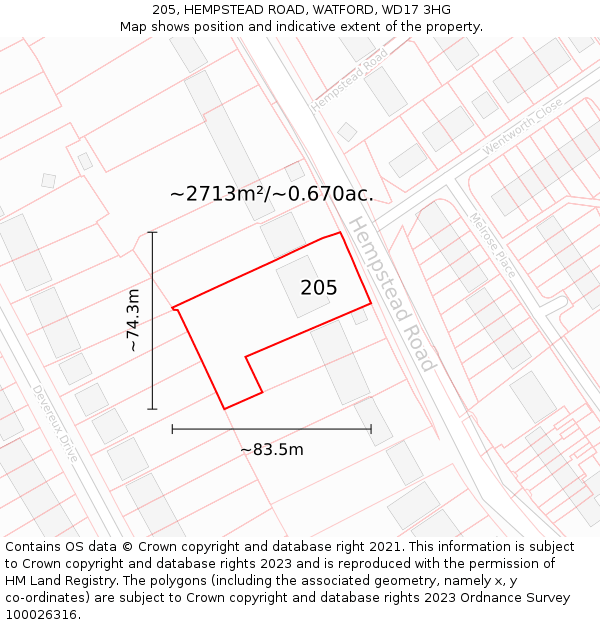 205, HEMPSTEAD ROAD, WATFORD, WD17 3HG: Plot and title map