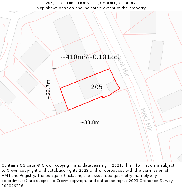 205, HEOL HIR, THORNHILL, CARDIFF, CF14 9LA: Plot and title map