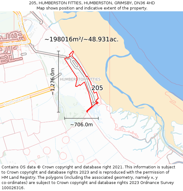 205, HUMBERSTON FITTIES, HUMBERSTON, GRIMSBY, DN36 4HD: Plot and title map