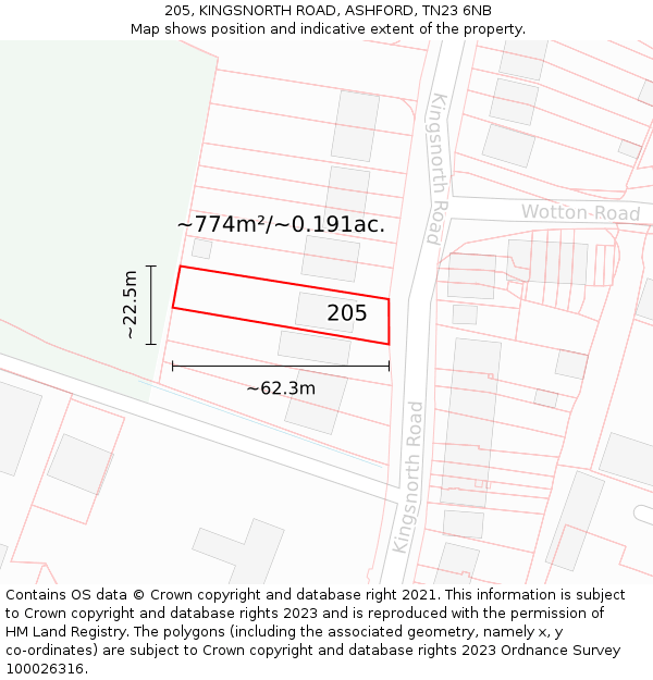 205, KINGSNORTH ROAD, ASHFORD, TN23 6NB: Plot and title map