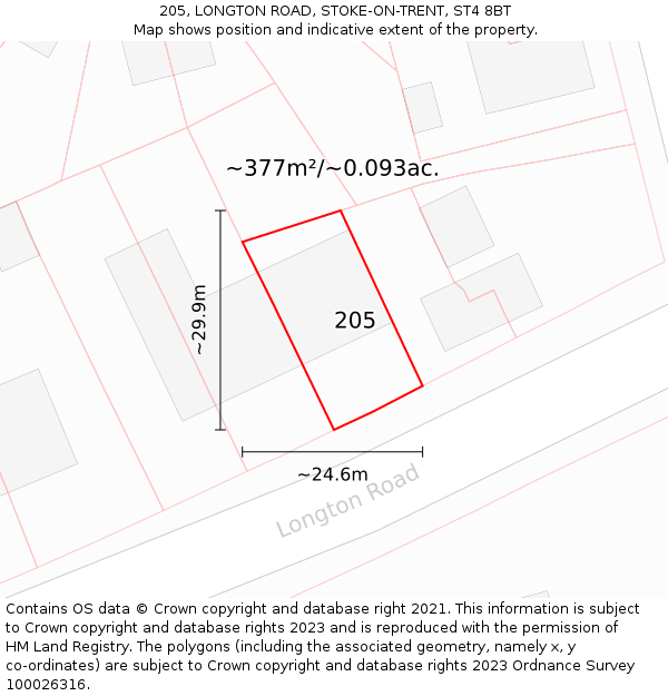 205, LONGTON ROAD, STOKE-ON-TRENT, ST4 8BT: Plot and title map