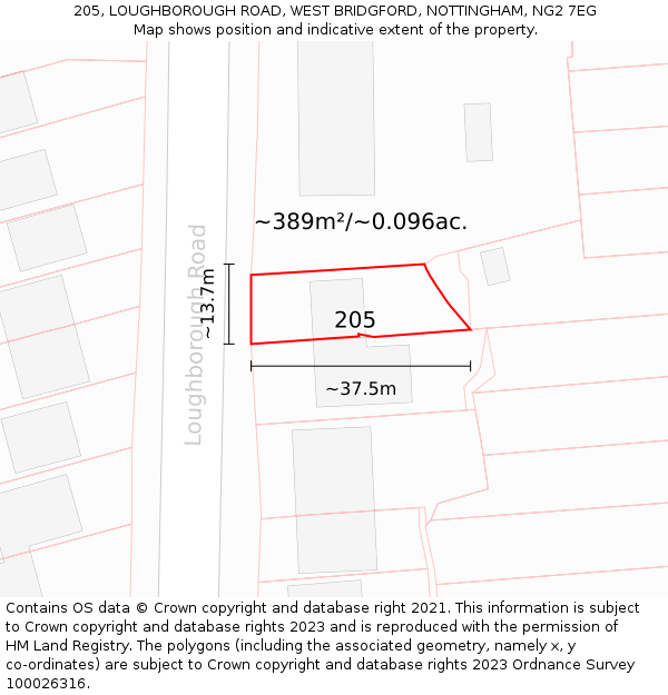 205, LOUGHBOROUGH ROAD, WEST BRIDGFORD, NOTTINGHAM, NG2 7EG: Plot and title map