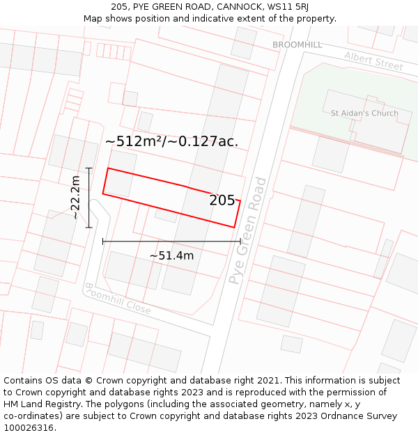 205, PYE GREEN ROAD, CANNOCK, WS11 5RJ: Plot and title map