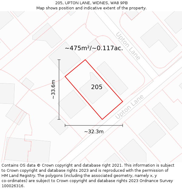205, UPTON LANE, WIDNES, WA8 9PB: Plot and title map