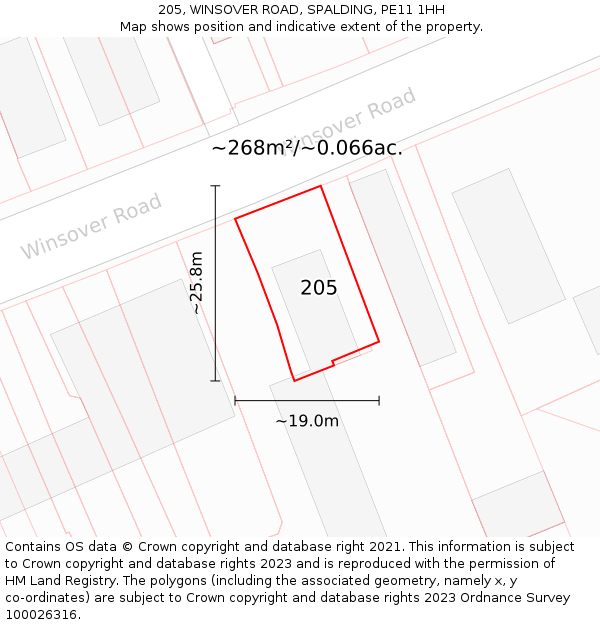 205, WINSOVER ROAD, SPALDING, PE11 1HH: Plot and title map