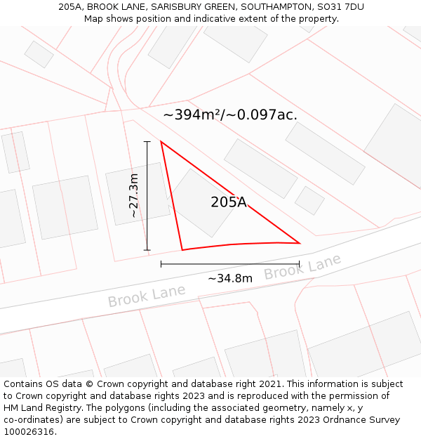 205A, BROOK LANE, SARISBURY GREEN, SOUTHAMPTON, SO31 7DU: Plot and title map