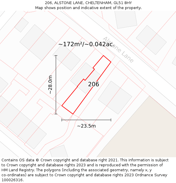 206, ALSTONE LANE, CHELTENHAM, GL51 8HY: Plot and title map