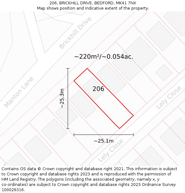 206, BRICKHILL DRIVE, BEDFORD, MK41 7NX: Plot and title map