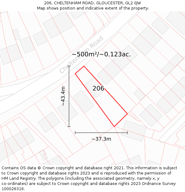 206, CHELTENHAM ROAD, GLOUCESTER, GL2 0JW: Plot and title map