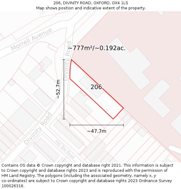 206, DIVINITY ROAD, OXFORD, OX4 1LS: Plot and title map