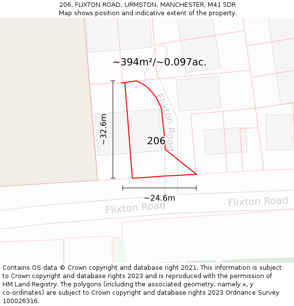 206, FLIXTON ROAD, URMSTON, MANCHESTER, M41 5DR: Plot and title map