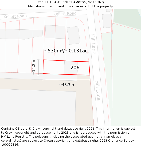 206, HILL LANE, SOUTHAMPTON, SO15 7NQ: Plot and title map