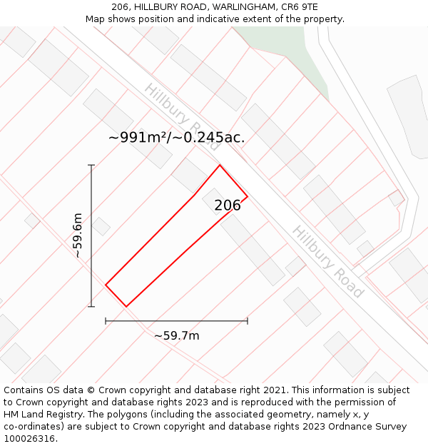 206, HILLBURY ROAD, WARLINGHAM, CR6 9TE: Plot and title map