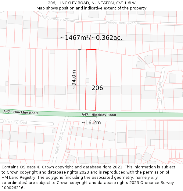 206, HINCKLEY ROAD, NUNEATON, CV11 6LW: Plot and title map