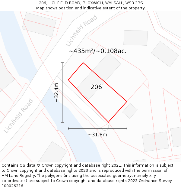 206, LICHFIELD ROAD, BLOXWICH, WALSALL, WS3 3BS: Plot and title map