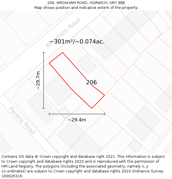 206, WROXHAM ROAD, NORWICH, NR7 8BE: Plot and title map
