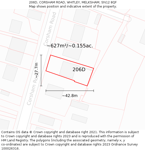 206D, CORSHAM ROAD, WHITLEY, MELKSHAM, SN12 8QF: Plot and title map